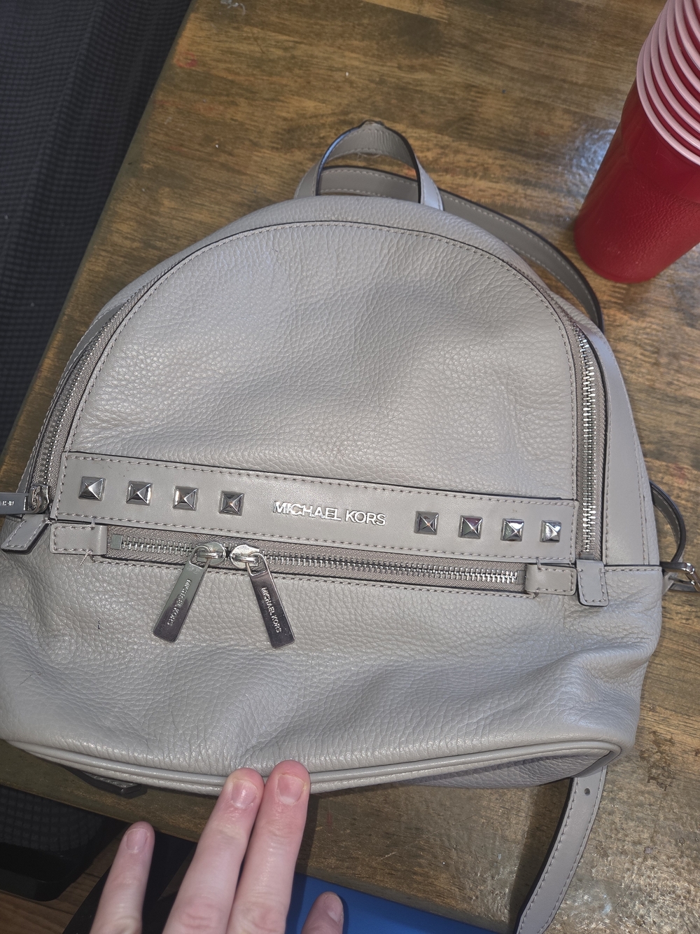 MICHAEL KORS Pebbled Leather Studded Mini Backpack - Light Gray